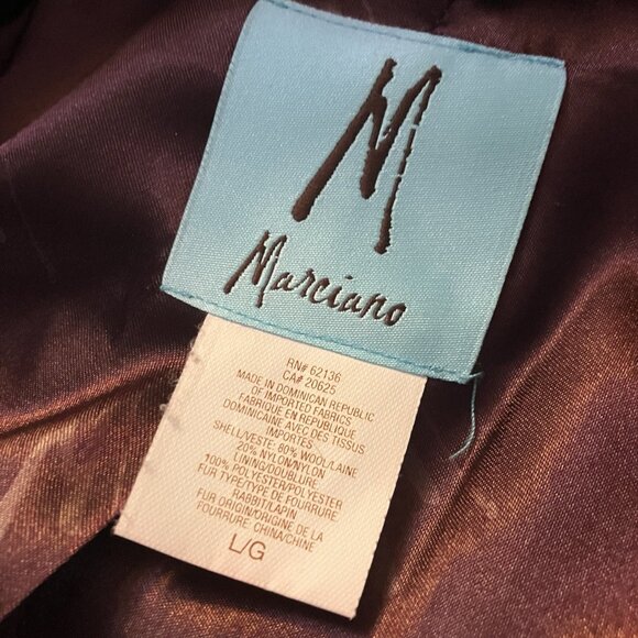 Guess by Marciano Trench Coat Womens L Purple Wool Blend Fur Collar Y2K Mob Wife - Picture 5 of 12